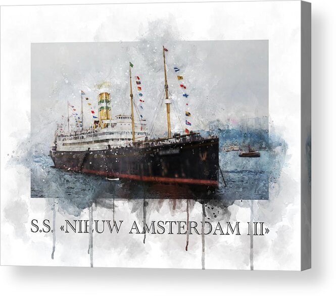  Acrylic Print featuring the digital art S.S. Nieuw Amsterdam 1905 by Geir Rosset