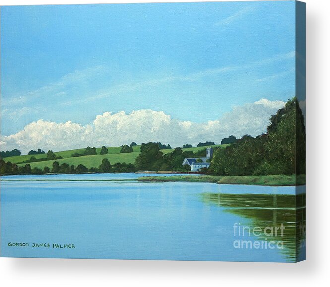 Village Acrylic Print featuring the painting St. Andrew's Church, Bere Ferrers, Devon. by Gordon Palmer