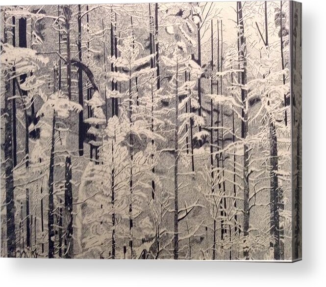 Black Acrylic Print featuring the drawing Stippled Forest by Bryan Brouwer