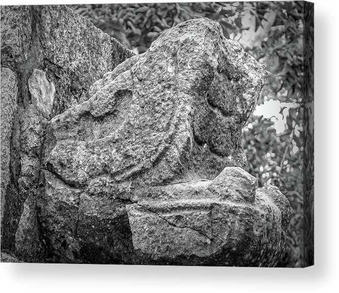 Chichen Itza Acrylic Print featuring the photograph Stone Snakehead Carving - Chichen Itza by Frank Mari