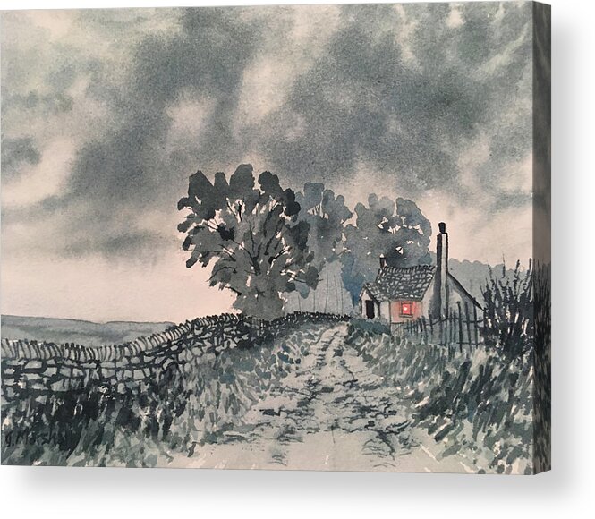 Watercolour Acrylic Print featuring the painting Stormy Night by Glenn Marshall