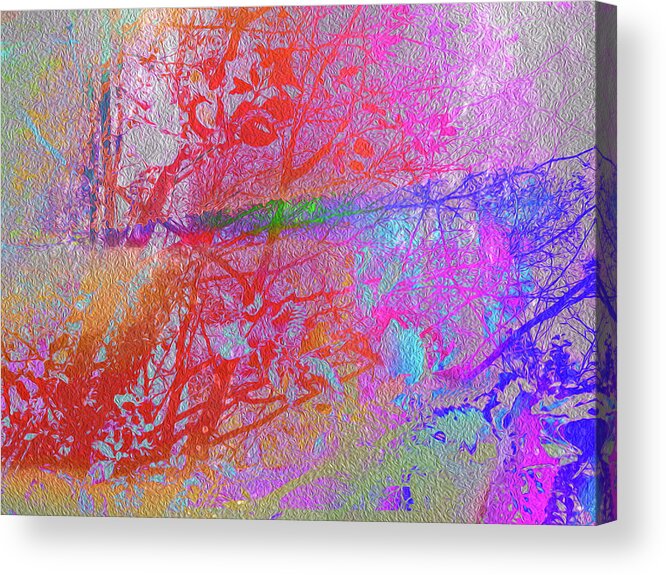 Colorful Acrylic Print featuring the mixed media Sublime Colours Under the Trees and Sunkissed Abstract Landscape by Itsonlythemoon -