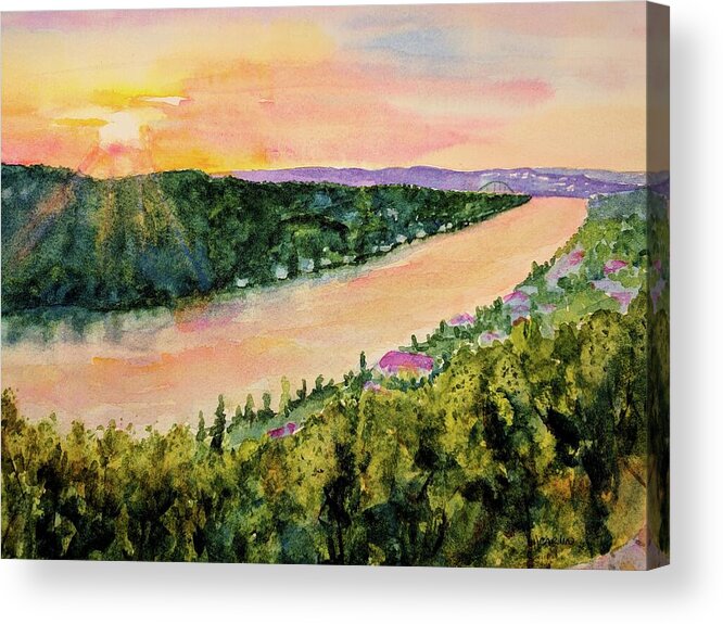Texas Acrylic Print featuring the painting Sunset on Mount Bonnell by Carlin Blahnik CarlinArtWatercolor
