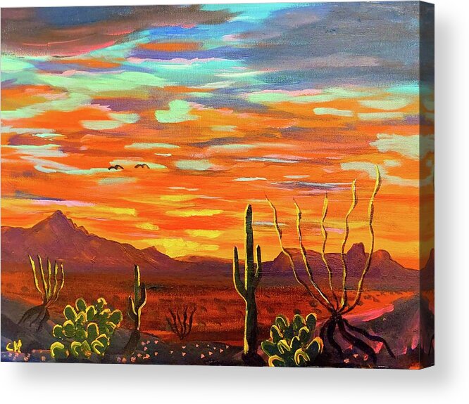 Tucson Acrylic Print featuring the painting Sunset over the Tucson Mountains and Wasson Peak by Chance Kafka