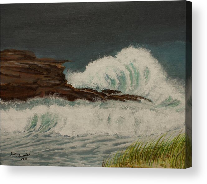 Seascape Acrylic Print featuring the painting Surfs Up by Terry Frederick