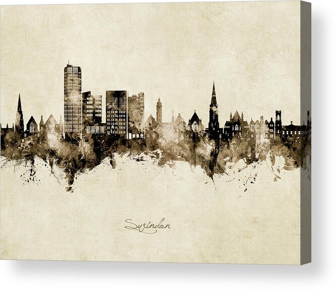 Swindon Acrylic Print featuring the digital art Swindon England Skyline #11 by Michael Tompsett