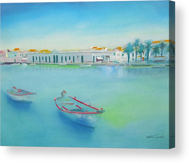 Boat Acrylic Print featuring the painting Tavira Portugal the Old Market by Charles Stuart