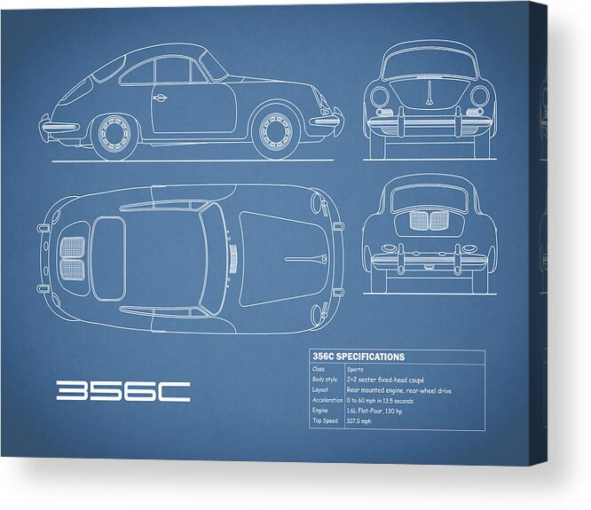 Porsche Acrylic Print featuring the photograph The 356 C Blueprint by Mark Rogan