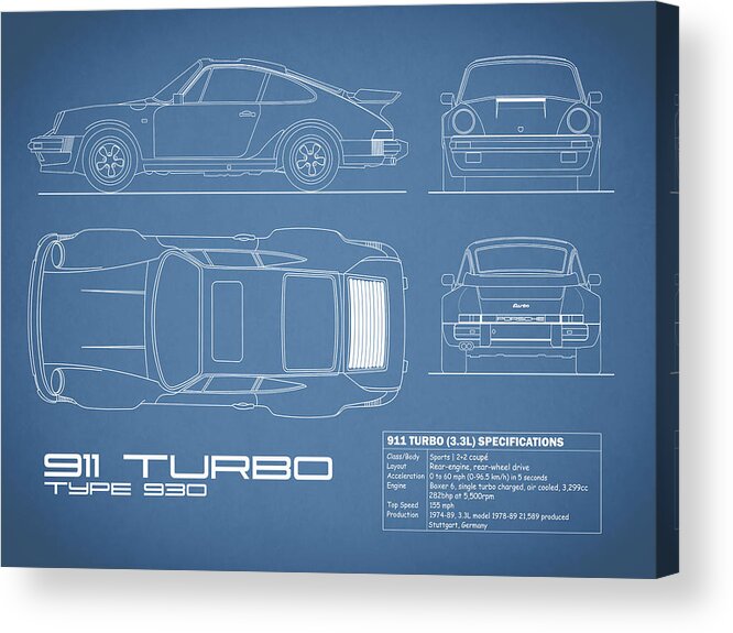 Porsche Acrylic Print featuring the photograph The 911 Turbo Blueprint by Mark Rogan