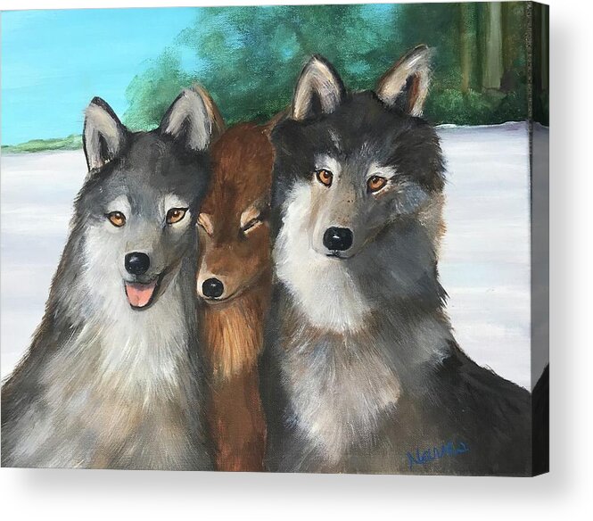 Wolf Acrylic Print featuring the painting The Family by Deborah Naves