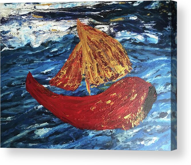 Red Boat Acrylic Print featuring the painting The Little Red. Boat by Medge Jaspan