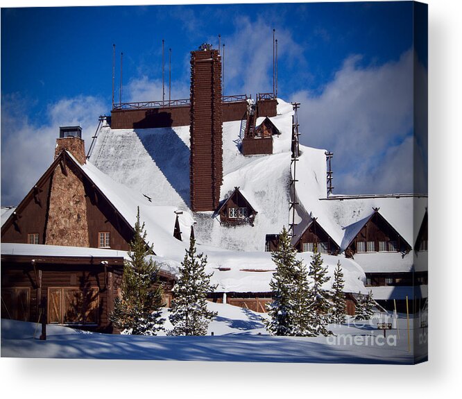 Yellowstone National Park Acrylic Print featuring the photograph The Old Faithful Inn, Closed for the Winter by L Bosco