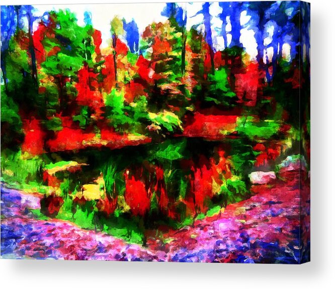 Pond Acrylic Print featuring the mixed media The Pond in Autumn by Christopher Reed