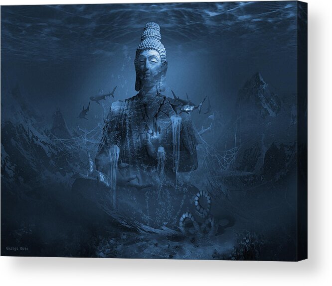 Sharks Acrylic Print featuring the digital art The Serenity Prayer or Tranquility Meditation by George Grie