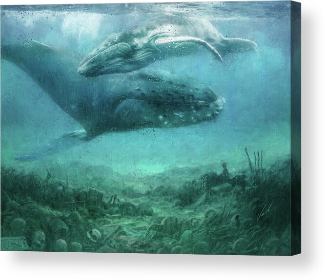 Ocean Acrylic Print featuring the painting The silence of the ocean - original artwork by Vart by Vart