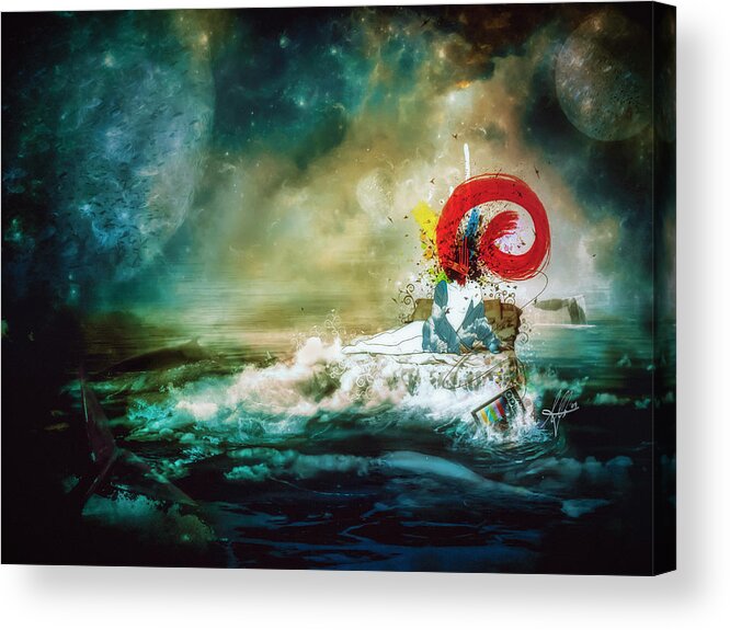 Surreal Acrylic Print featuring the digital art The traffic of the whales by Mario Sanchez Nevado