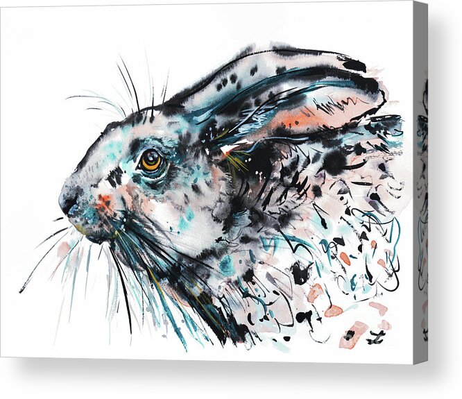 Hare Acrylic Print featuring the painting Timid Hare by Zaira Dzhaubaeva