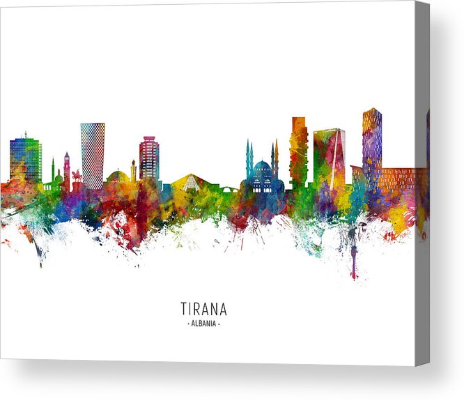 Tirana Acrylic Print featuring the digital art Tirana Albania Skyline #55 by Michael Tompsett