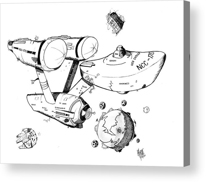 Star Trek Acrylic Print featuring the drawing Trek Black and White by Michael Hopkins