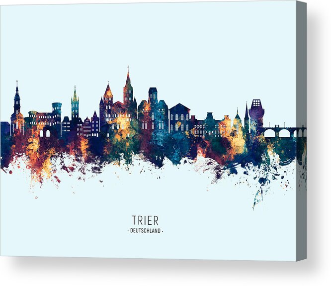 Trier Acrylic Print featuring the digital art Trier Germany Skyline #16 by Michael Tompsett