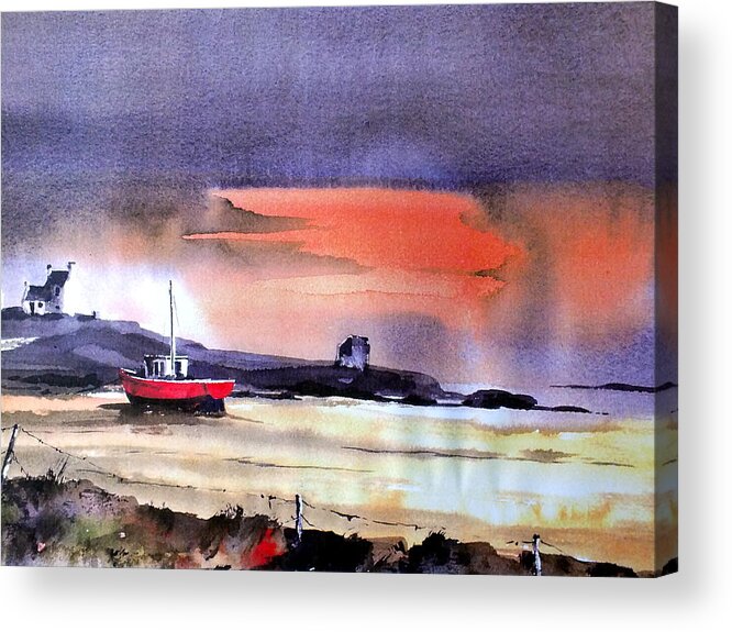 Doonbeg Acrylic Print featuring the painting Doonbeg sunset, Co. Clare by Val Byrne