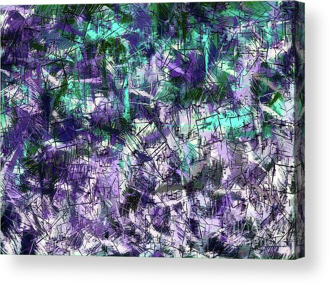 Abstract Acrylic Print featuring the digital art Tulips Purple Teal Squares by Dee Flouton