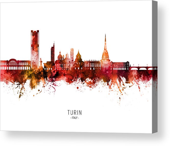 Turin Acrylic Print featuring the digital art Turin Italy Skyline #13 by Michael Tompsett