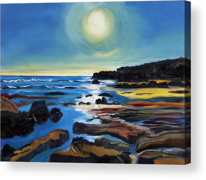 Beach Sunset Rocks Ocean Twilight Beach Sea Rocks Acrylic Print featuring the painting Twilight by Santana Star