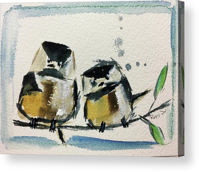 Grand Tit Acrylic Print featuring the painting Two Fat Chickadees by Roxy Rich