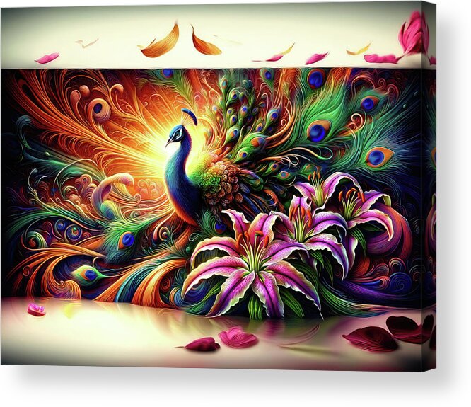 Cosmos Acrylic Print featuring the digital art Universe Feather Fantasy by Bill and Linda Tiepelman
