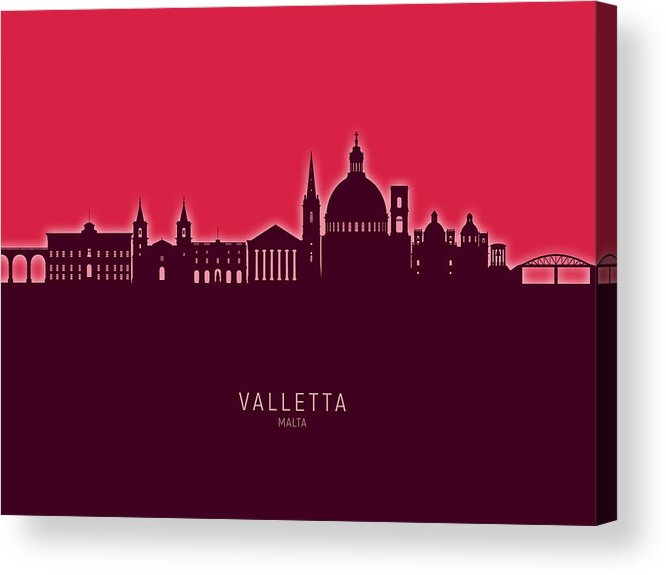Valletta Acrylic Print featuring the digital art Valletta Malta Skyline #41 by Michael Tompsett