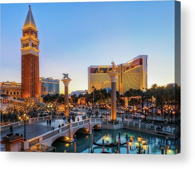 The Venetian Acrylic Print featuring the photograph Venetian hotel plaza, Las Vegas by Tatiana Travelways