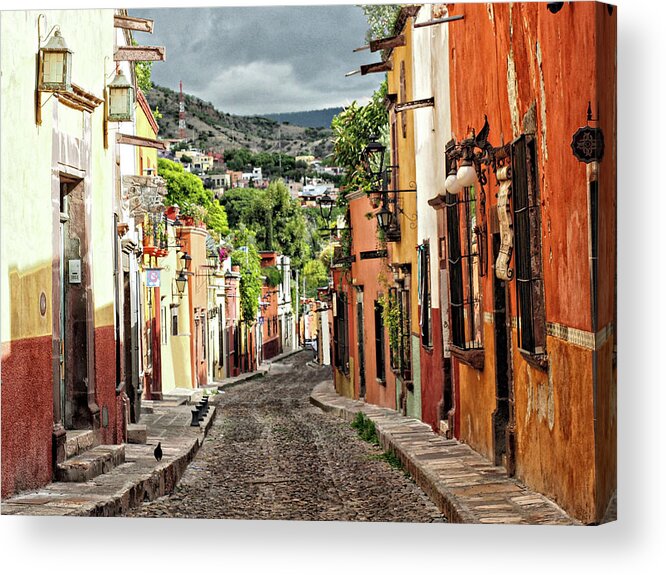 Druified Acrylic Print featuring the photograph Vibrant Street in San Miguel de Allende by Rebecca Dru