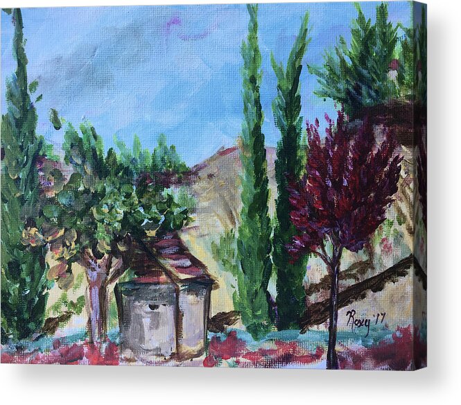 Maurice Carrie Winery Acrylic Print featuring the painting View from Maurice Carrie Winery by Roxy Rich