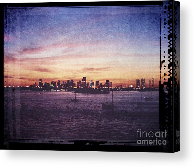 Florida Acrylic Print featuring the digital art Vintage Miami Sunset by Phil Perkins