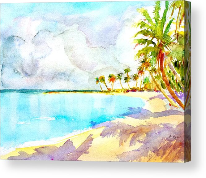 Tropical Beach Acrylic Print featuring the painting Virgin Clouds by Carlin Blahnik CarlinArtWatercolor