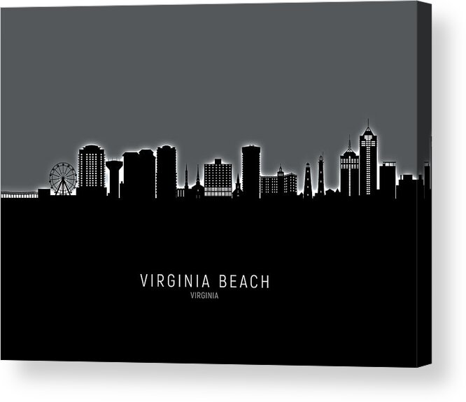 Virginia Beach Acrylic Print featuring the digital art Virginia Beach Virginia Skyline #18 by Michael Tompsett