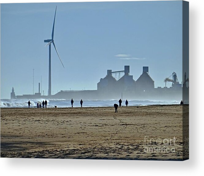 Walkers Acrylic Print featuring the photograph Walkers on Cambois Beach, Northumberland Coast by Les Bell