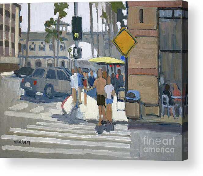 Crystal Pier Acrylic Print featuring the painting Walking to the Pier - Pacific Beach, San Diego, California by Paul Strahm
