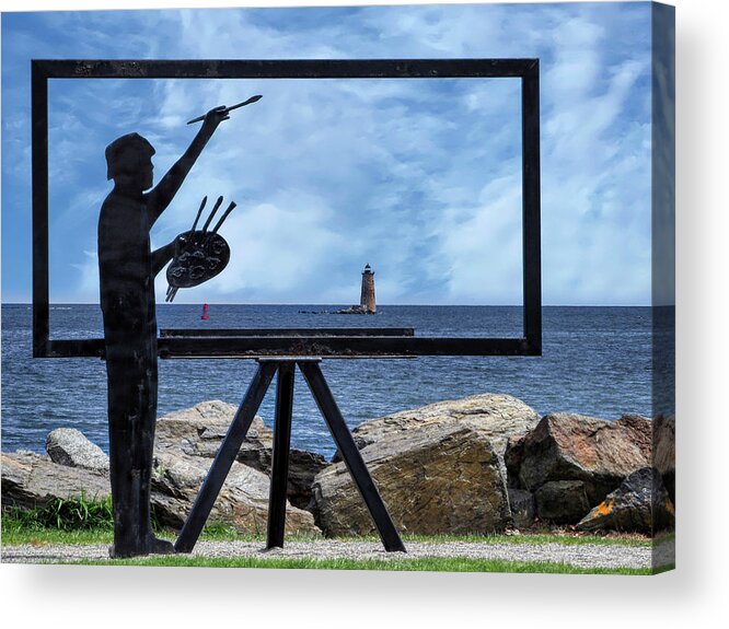 Walter Liff Acrylic Print featuring the digital art Walter Liff Sculpture - Whaleback Lighthouse by Deb Bryce