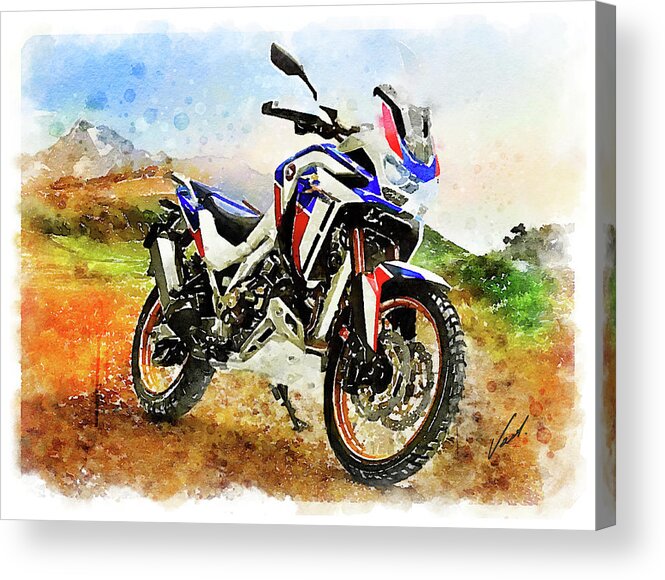 Art Acrylic Print featuring the painting Watercolor Africa Twin Adventure motorcycle by Vart by Vart
