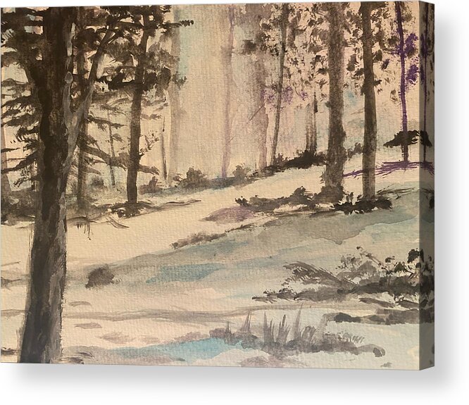 Watercolor Acrylic Print featuring the painting Watercolor Snowscape by Larry Whitler