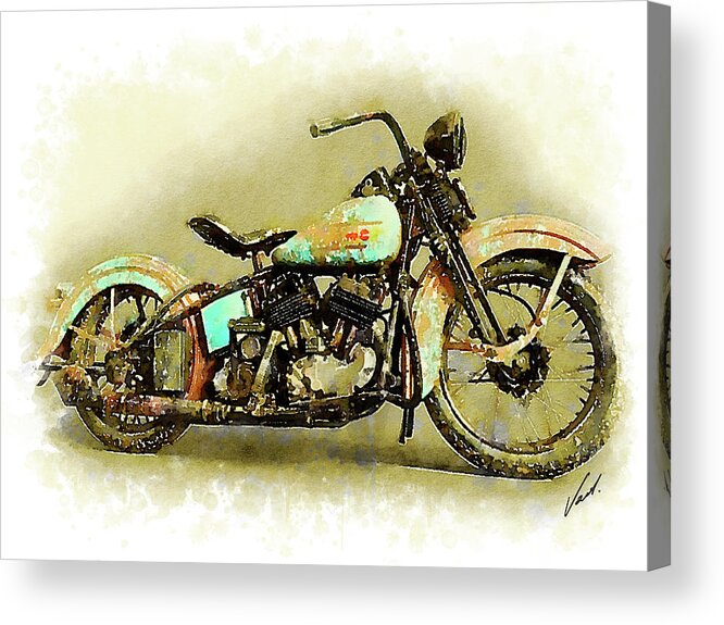 Art Acrylic Print featuring the painting Watercolor Vintage Harley-Davidson by Vart. by Vart