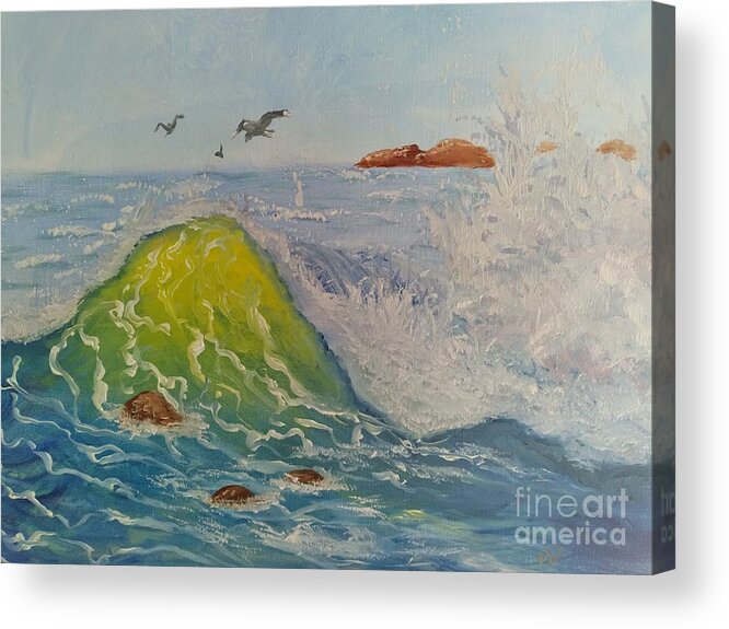 Ocean Acrylic Print featuring the painting Wavy by Saundra Johnson