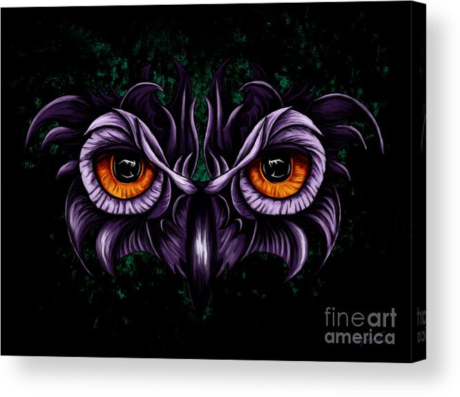 Owl Eyes Acrylic Print featuring the painting Whimsical owl painting, witchy owl eyes by Nadia CHEVREL