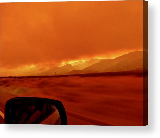 Wildfires 2020 Acrylic Print featuring the photograph Wildfire Glow evacuating on Hwy395 by Amelia Racca