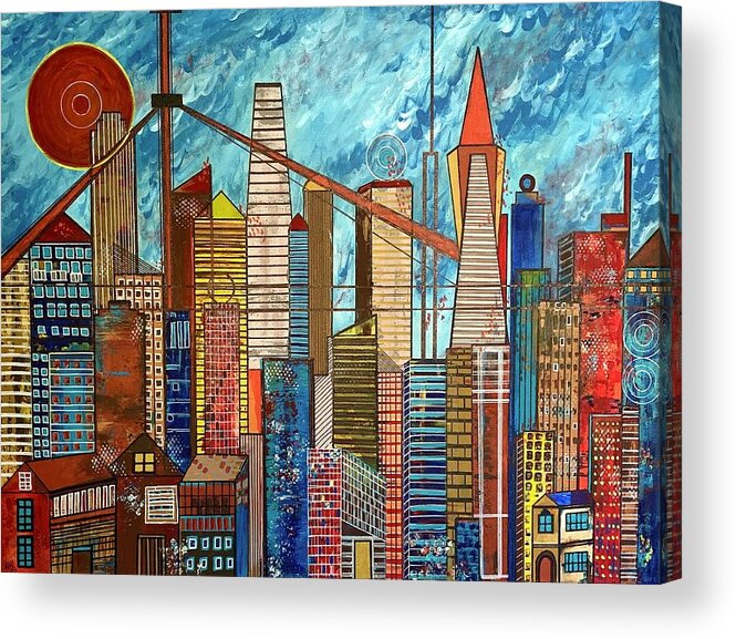 Cubism Acrylic Print featuring the painting Windy Day by Raji Musinipally