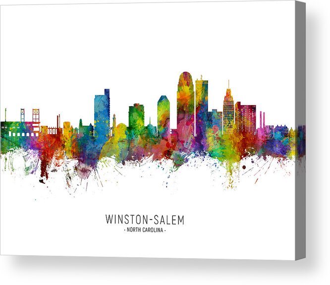 Winston-salem Acrylic Print featuring the digital art Winston-Salem North Carolina Skyline by Michael Tompsett