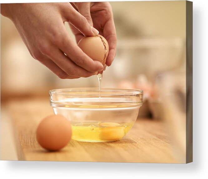 People Acrylic Print featuring the photograph Woman cracking egg by Adam Gault