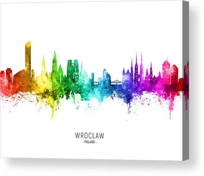 Wroclaw Acrylic Print featuring the digital art Wroclaw Poland Skyline #53 by Michael Tompsett
